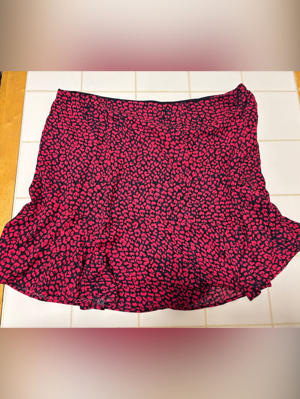 Francesca's Collections Pink and Navy Leopard Print Skater Skirt